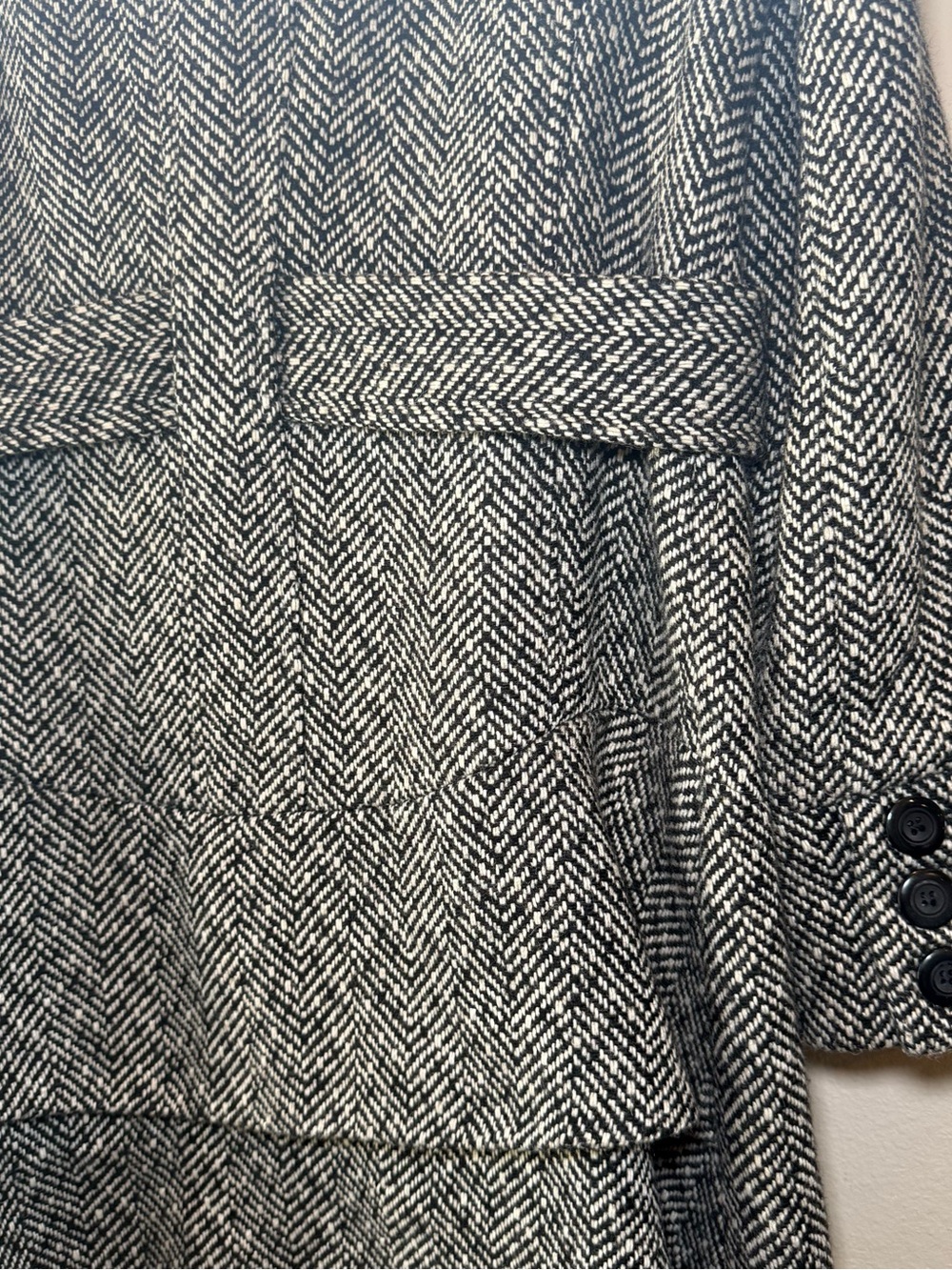 Jones NY Tweed Peacoat 14 Black White Herringbone Belted WoolBlend Coat Academia - Picture 11 of 16